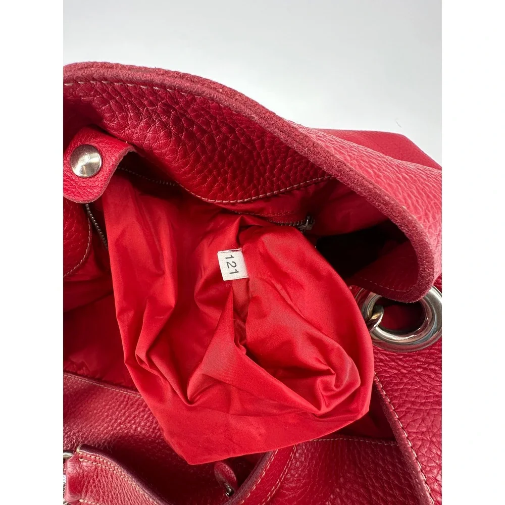 Miu Miu Red Pebbled Leather Slouchy Vintage Hobo Bag Silver Hardware Italy